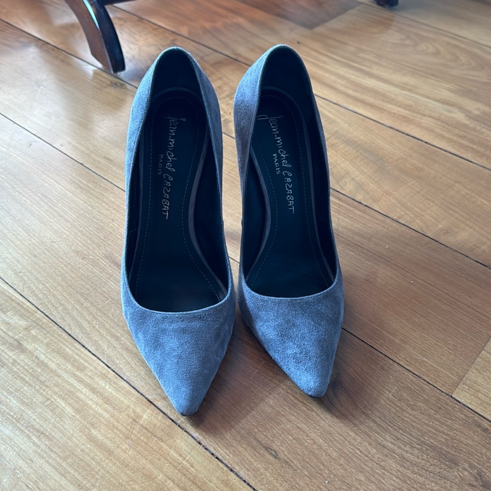 Gray Suede Pointy Pumps - image 1